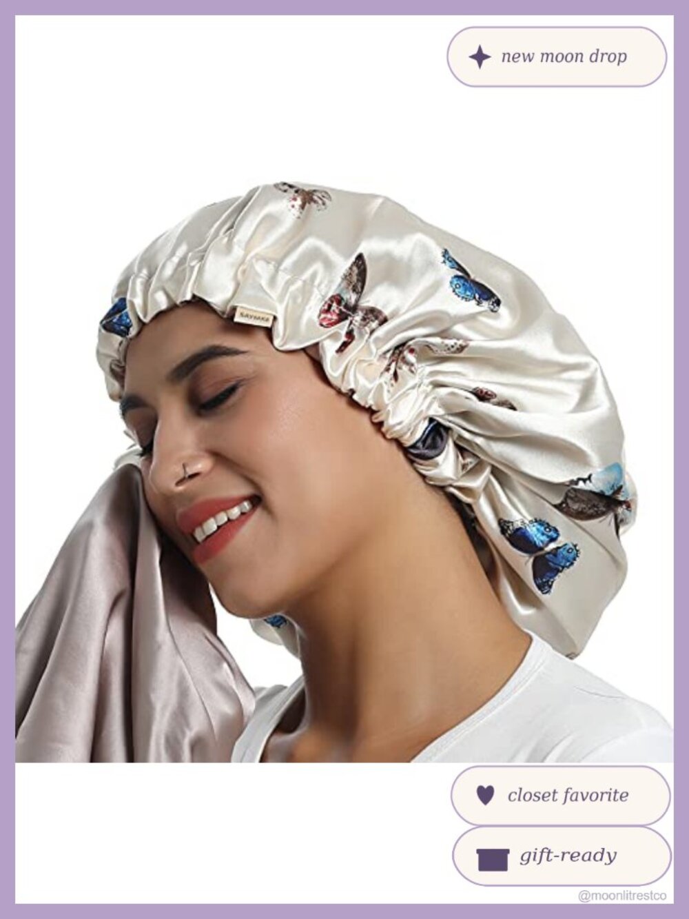 100% Mulberry Silk Lined Bonnet Adjustable Satin Sleep Cap 16 Momme for Curly